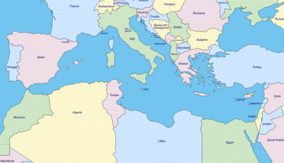 Map: Mediterranean sea and European and North African shores